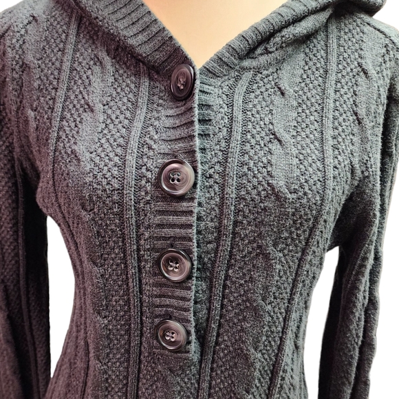 Chaps   half button down cable knit sweater hoodie - Picture 5 of 8